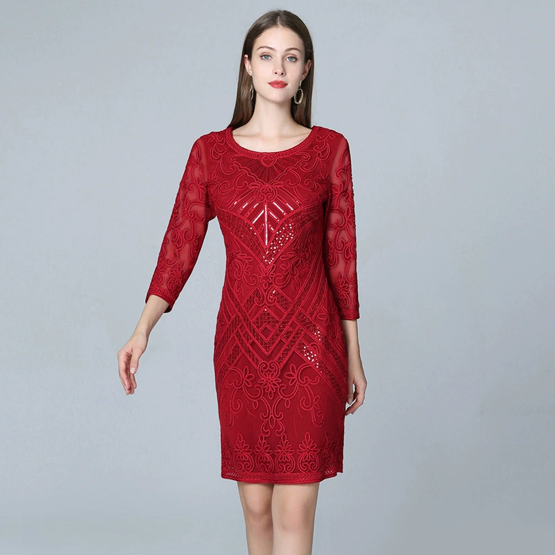 Брендовое платье больших размеров Красное свадебное платье Женское платье среднего и пожилого возраста Маленький мужик-в-теща Платье-бедра с запахом и тещей