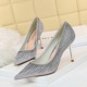 998-6 Korean fashion metal heel slim heel high heel shallow pointed point glittering Rhinestone sexy thin banquet shoes