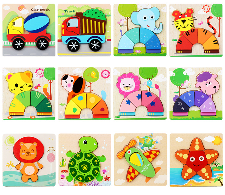 Wooden Cartoon Three-dimensional Puzzle Children Educational Toys display picture 1