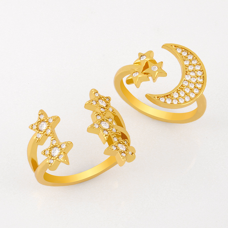 Fashion All-match Simple Copper Ring Women Birthday Star Moon Shape Open Ring Wholesale Nihaojewelry display picture 3