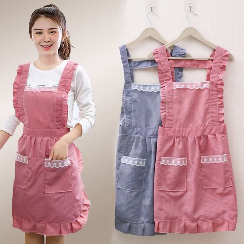 韩版时尚双层防污防油围裙厨房做饭围腰可爱公主罩衣家用女工作服