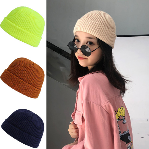 Hat autumn and winter men's melon skin hat outdoor yuppie warm woolen hat solid color hip-hop knitted hat cold hat for women