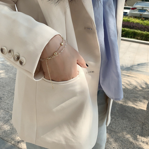 Korean girl’s sweet metal love double-layered bracelet, fashionable ins cool style bestie bracelet