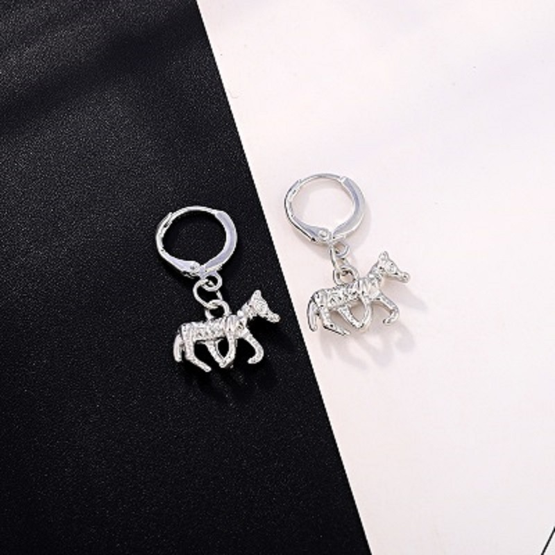European And American Trendy Unique Jewelry Retro Punk Pony Earrings Antique Silver Three-dimensional Animal Small Ear Ring Ear Clip Cross-border display picture 5
