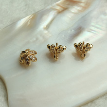 14K包金鋯石花朵半孔珠托 diy手工飾品配件 小珠手串裝飾花托花帽