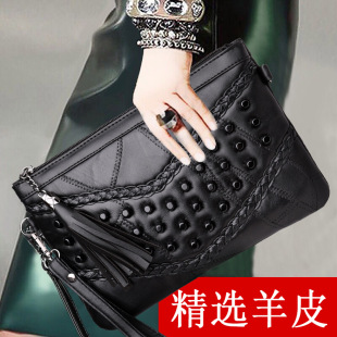 Cross-border Women's Bag Soft Leather Women's Hand-held Envelope Bag Korean-style Patchwork Sheepskin Tassel Bag Rivet Single-shoulder Crossbody Bag
