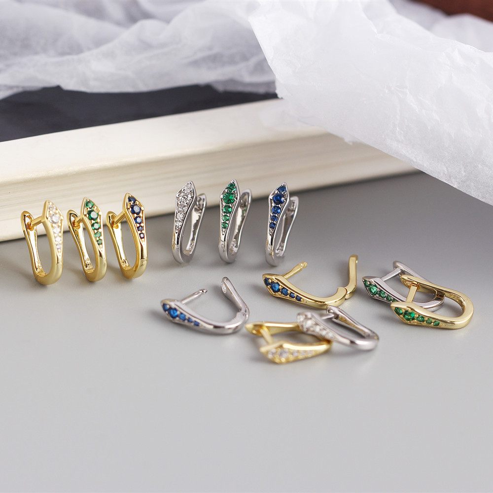 Geometric Pattern S925 Sterling Silver U-shaped Color Zirconium Earrings Wholesale Nihaojewelry