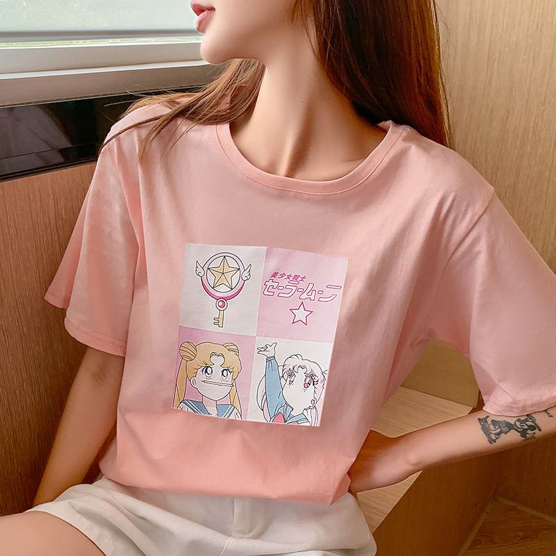 實拍網紅t恤女ins超火純棉上衣大碼寬松韓版粉色短袖胖mm夏季女