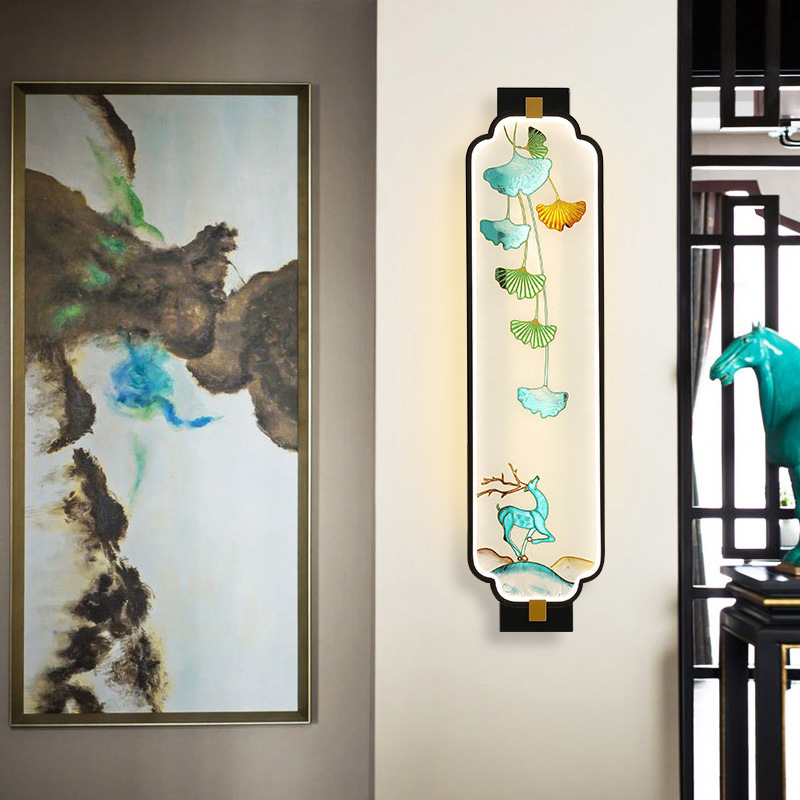 New Chinese style Wall lamp originality modern a living room stairs Tearoom bedroom Bedside Wall decorate Art Enamel Wall lamp