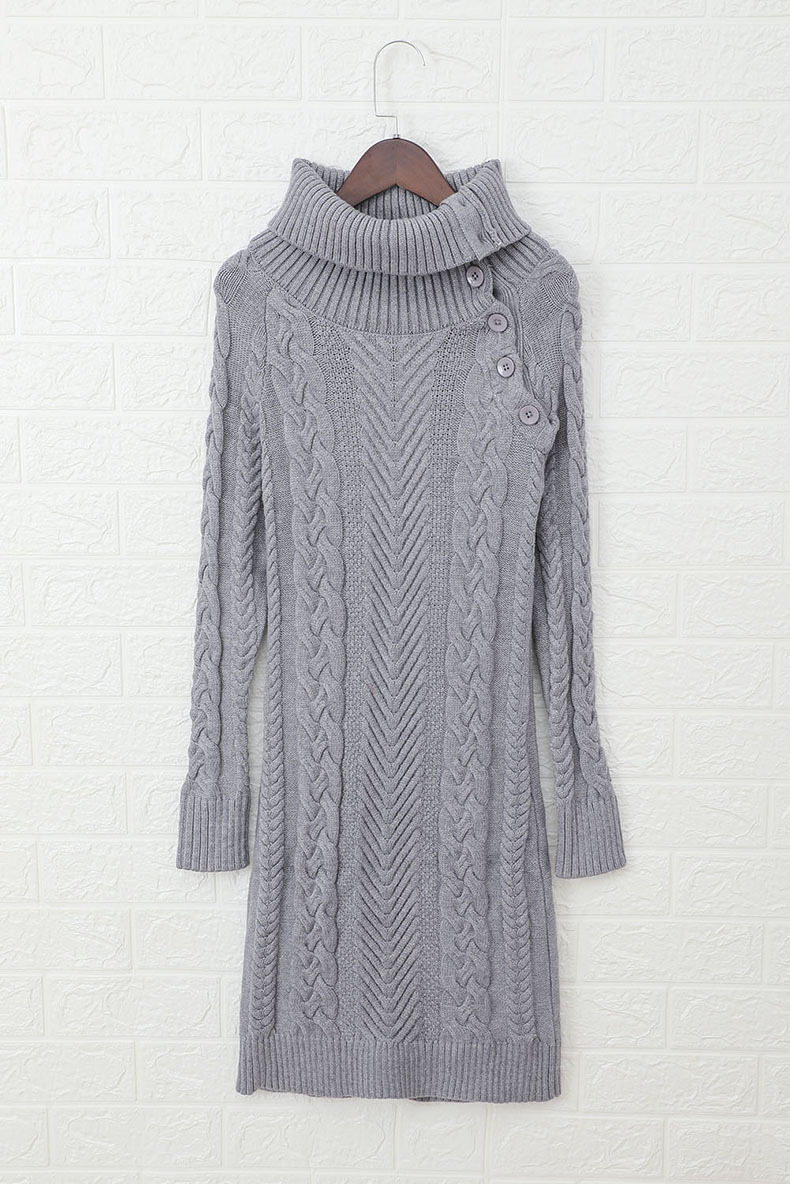 solid color lapel long-sleeved rib knit sweater dress nihaostyles wholesale clothing NSQSY85554