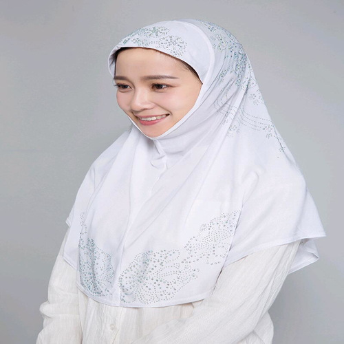 Fashion Malaysia Cover Crystal Nylon Ironing Rhinestone Single Piece Prayer Scarf Airplane Hat Chiffon Scarf Cross-border H006 