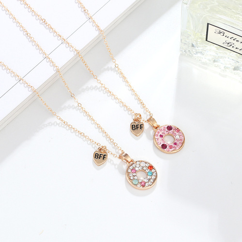 Children's Eco-Friendly Alloy Droplet Oil Necklace Cross-Border New Friendship Round Ring Embedded Diamond Necklace Best Friends