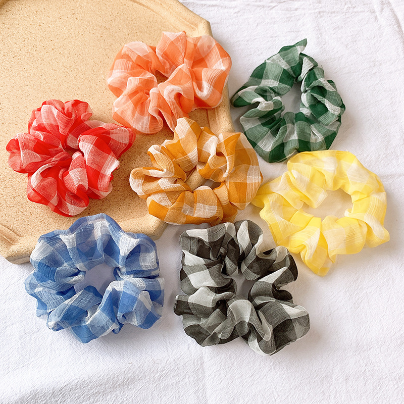 Korean College Style Sub Hair Rope Simple Wild Chiffon Hair Ring Head Rope Check Rubber Band Ring Hair Accessories Wholesale display picture 4