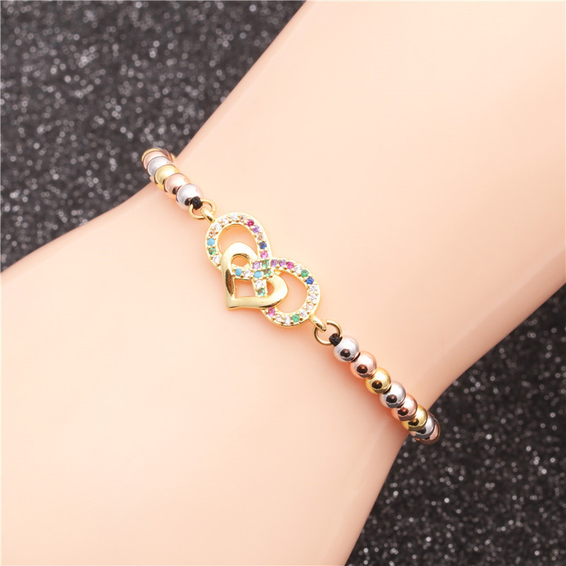 Trendy New Product Mixed Color Bead Chain Micro Inlaid Zircon Love Woven Ladies Bracelet Wholesale Nihaojewelry display picture 6