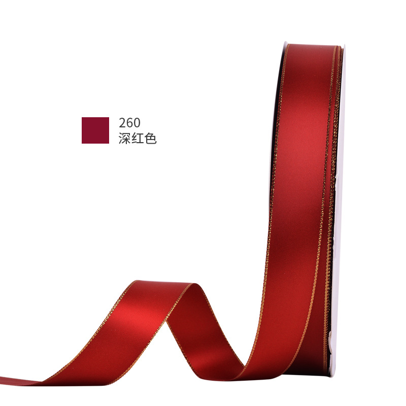 Cinta de alta densidad de la fábrica de cintas Yao Ming, cinta de regalo con borde dorado, cinta para pasteles, cinta de satén, cinta para decoración de ramos
