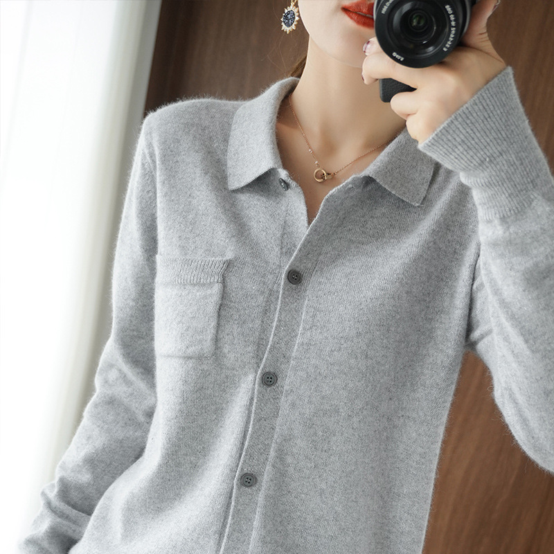 2020 Autumn and winter new pattern Cashmere Cardigan Long sleeve have cash less than that is registered in the accounts Solid wool polo Lapel shirt knitting coat