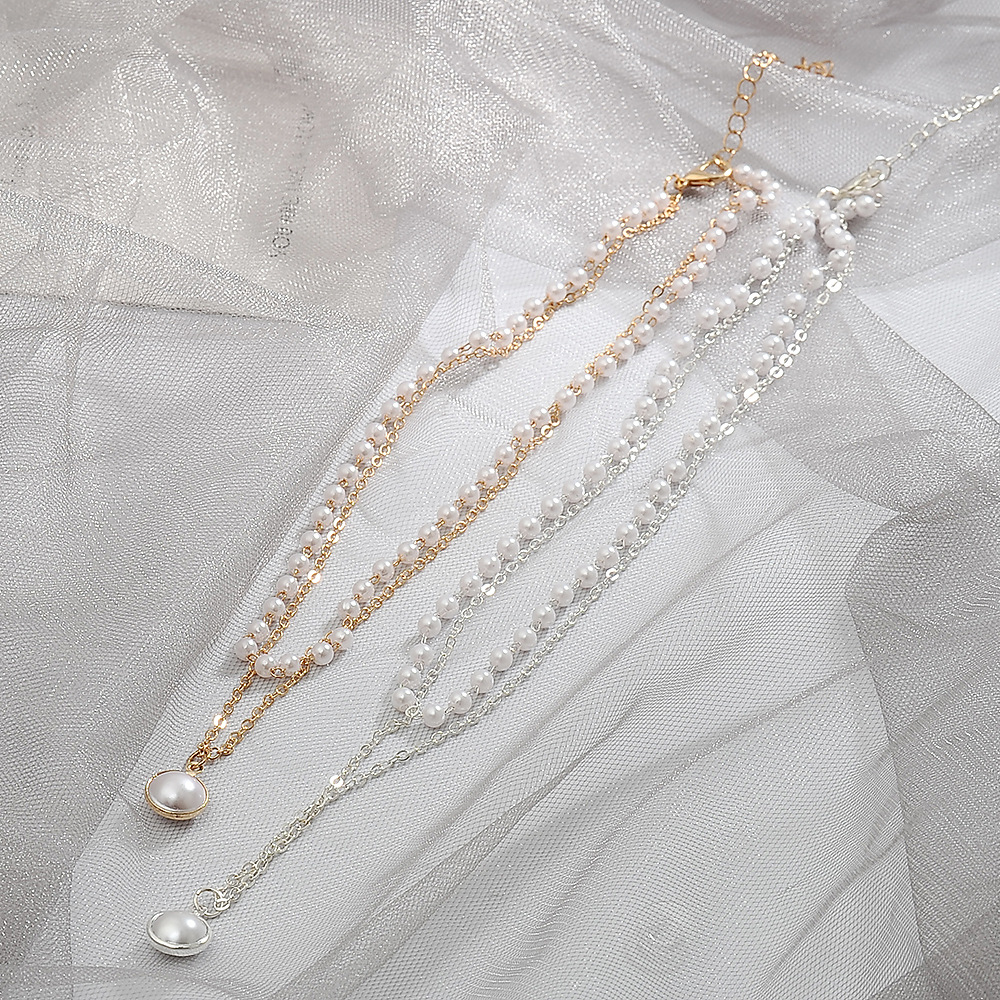 ins Internet Popular Style Simple Double Layer Pearl Necklace Korean Style Elegant Short Clavicle Chain Women's Trendy choker Necklace Chain
