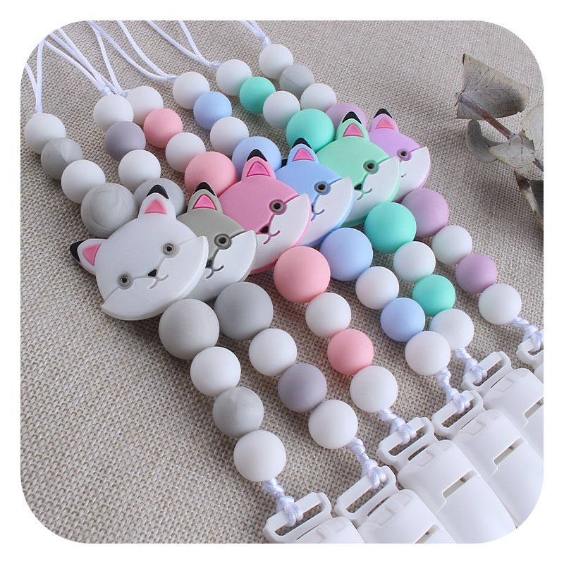 Amazon nuevo duckbill chupete clip gato cuentas de silicona mordedor bebé molar juguete cadena anti-perdido cadena