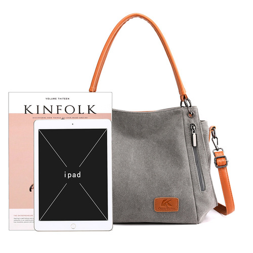 Canvas women's bag large capacity women's shoulder bag European and American simple versatile handbag crossbody casual bag