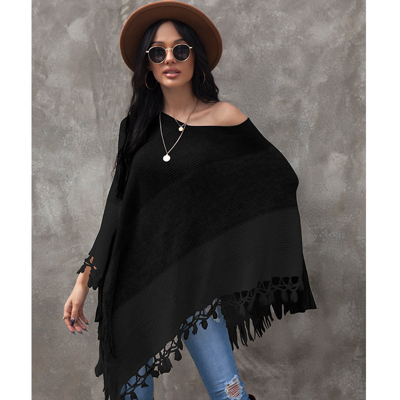 tassel hem contrast stitching bat sleeve pullover cloak NSSA26484