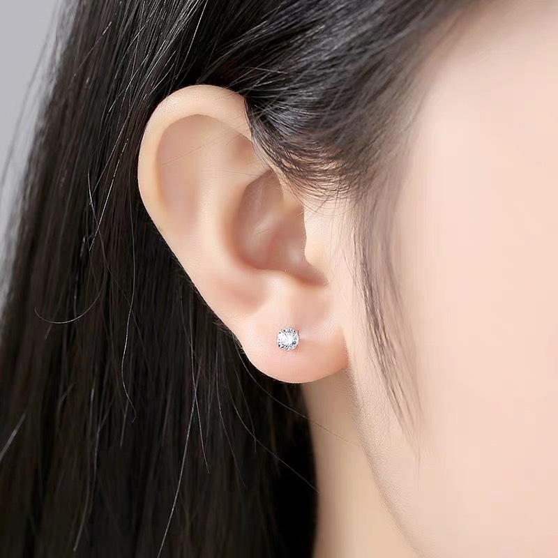 1 Pair Simple Style Geometric Sterling Silver Zircon Ear Studs display picture 3