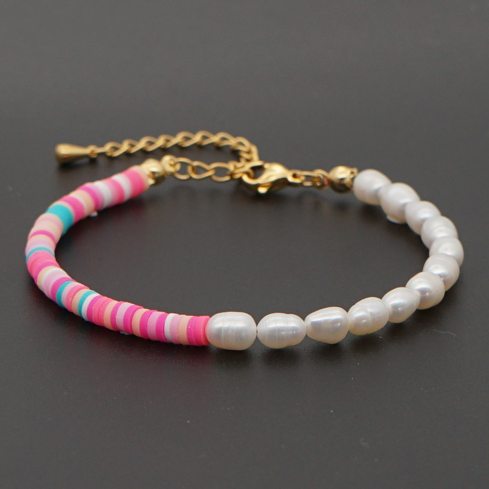 Marée Rétro De Style Chaud Avec Lettre Bracelet Style De Plage Perle Naturelle 4mm Couleur Argile Douce Bijoux En Gros Nihaojewelry display picture 3