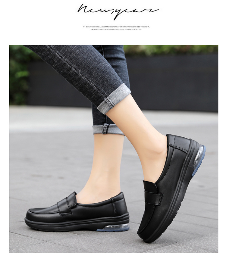 2020 spring/summer new nurse shoes women's white women's genuine leather shoes air cushion black work shoes soft back thick back small leather shoes undefined