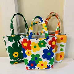 Cute flower bag waterproof lunch box bag floral hand-held cloth bag large capacity office worker commuter student bag
