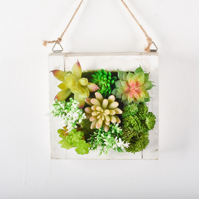 森系多肉木质创意相框家居墙饰壁挂仿真植物假花壁饰厂家直销批发