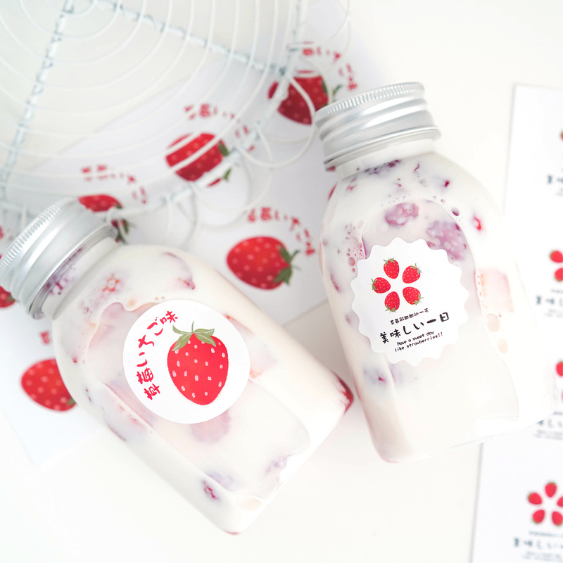 80枚入 2款草莓贴纸 草莓千层蛋糕盒配件 烘焙包装贴纸可定做
