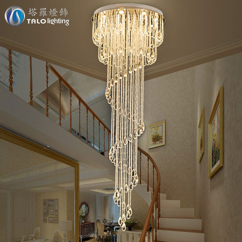 跨境客厅LED水晶吊灯圆形复式楼梯别墅酒店工程吊灯led水晶吊线灯