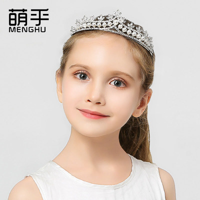 兒童生日珍珠皇冠 女童表演晚會主持珍珠頭飾 小公主節日禮物王冠