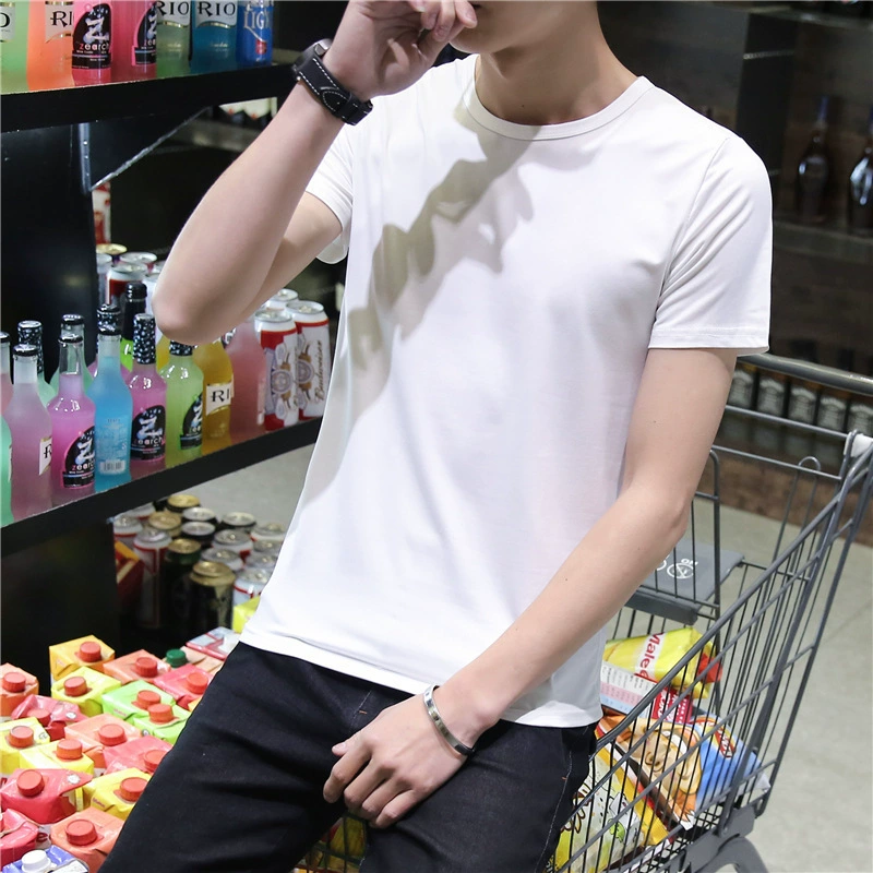 Фабричная футболка с коротким рукавом, Мужская однотонная Базовая рубашка с круглым вырезом и половинным рукавом, Корейская приталенная версия, модная дешевая Внешняя торговля с коротким рукавом