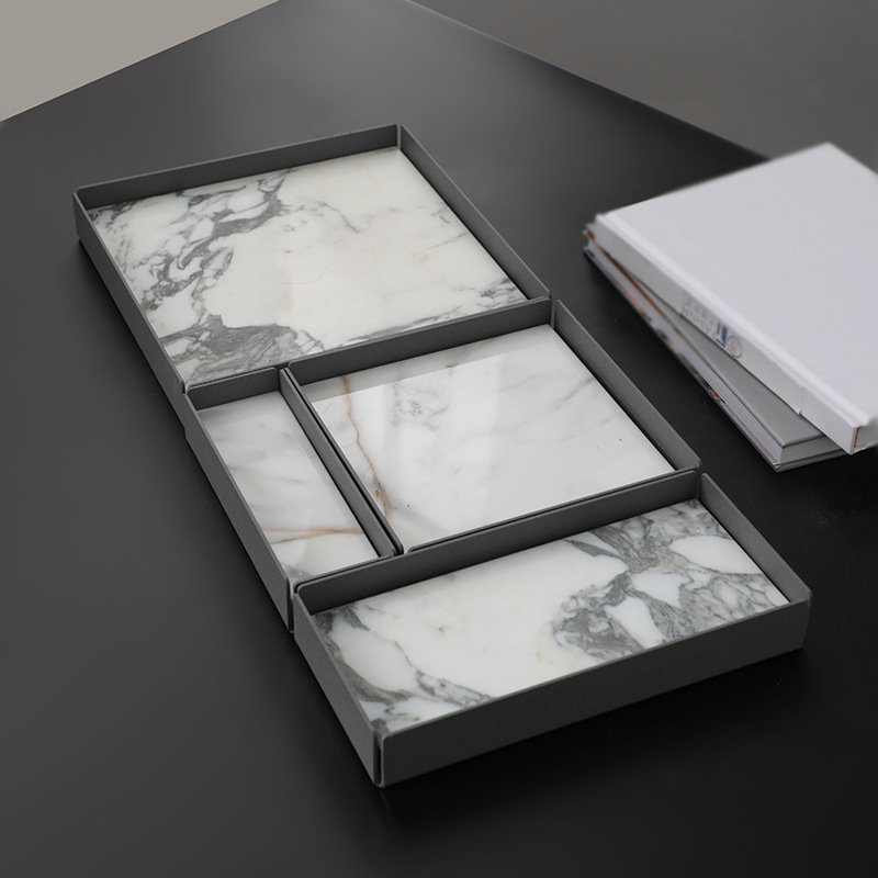 新中式樣房家居客廳桌面茶幾收納托盤 水墨畫大理石方形托盤擺件