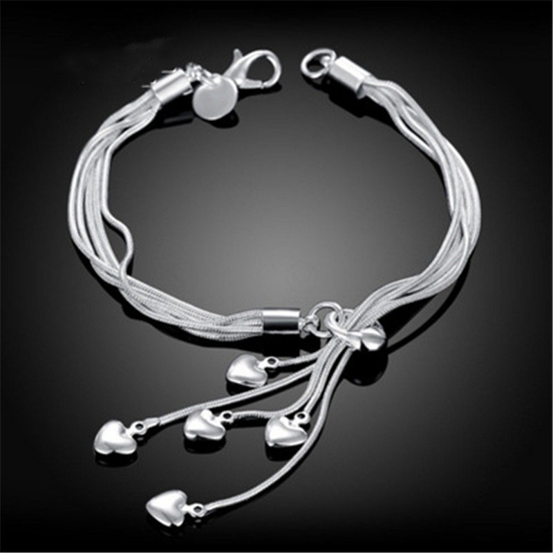 Silver Plated Heart Tassel Necklace And Bracelet Jewellery Set_voghion.com