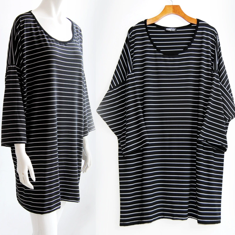 200 кг 300 кг пухлая Девушка Плюс Толстая Женская Черная полосатая эластичная Свободная рубашка с длинным рукавом, футболка больших размеров