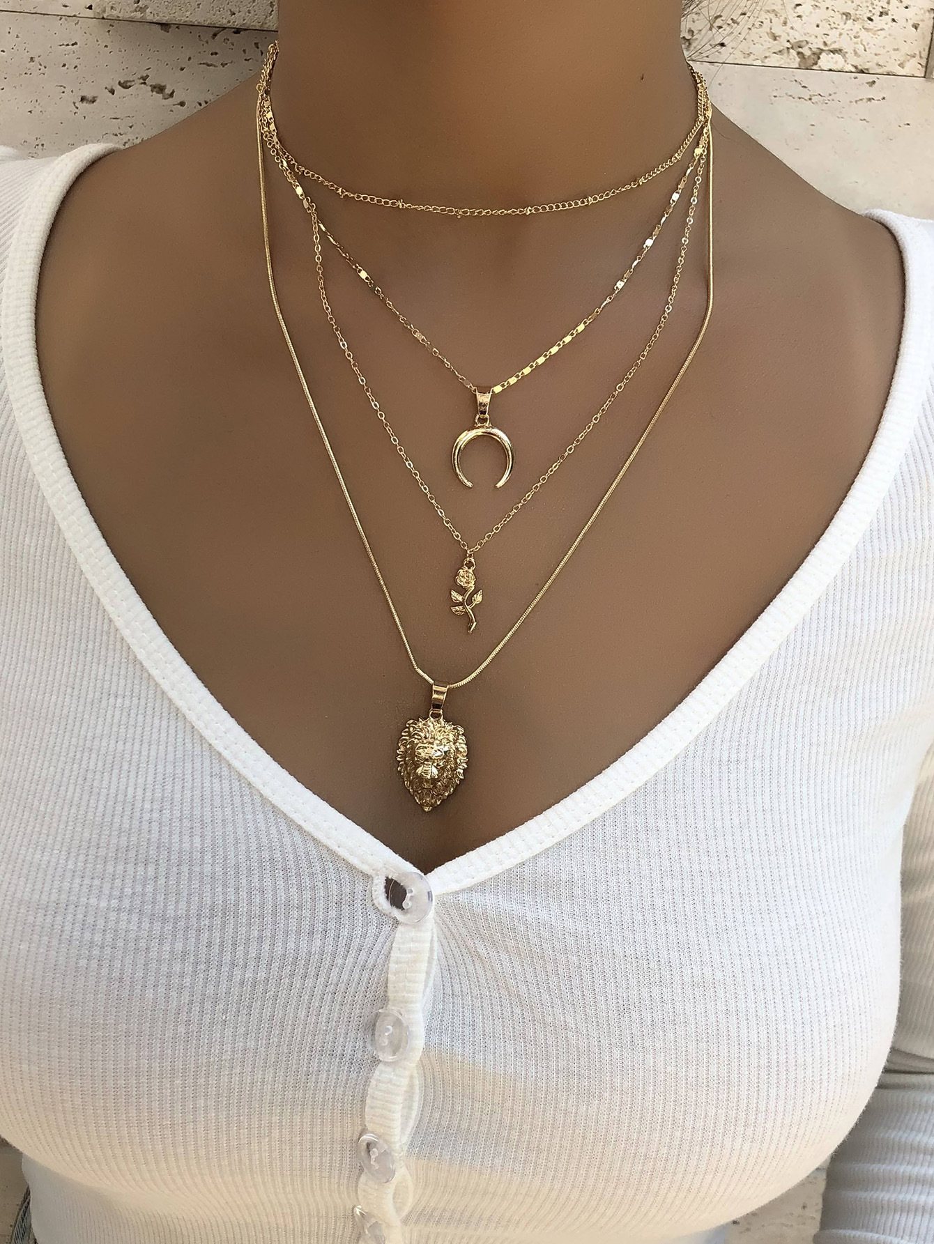 Fashion New   Moon Flower  Multi-layer Female Necklace display picture 1