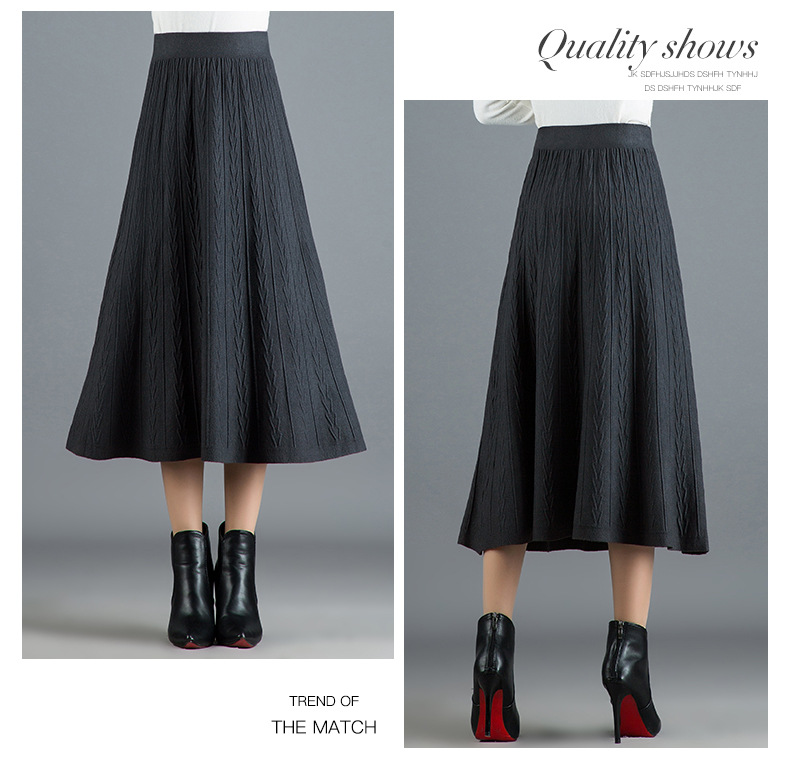 high waist mid-length knitted large swing skirt NSYZ19561