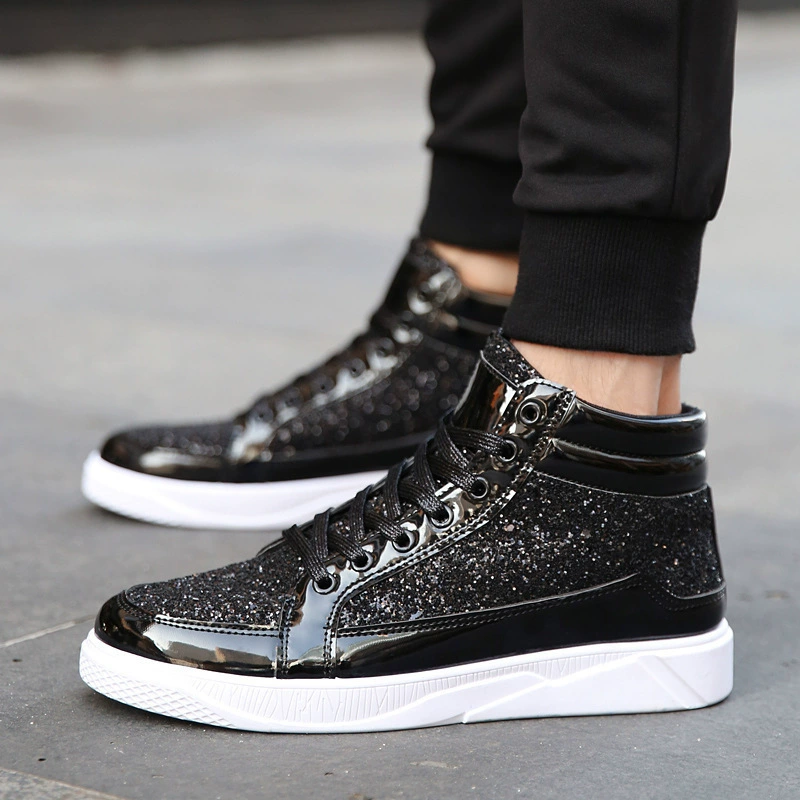 Trend demi-season sneakers, high casual footwear, shoes, Korean style, mirror effect