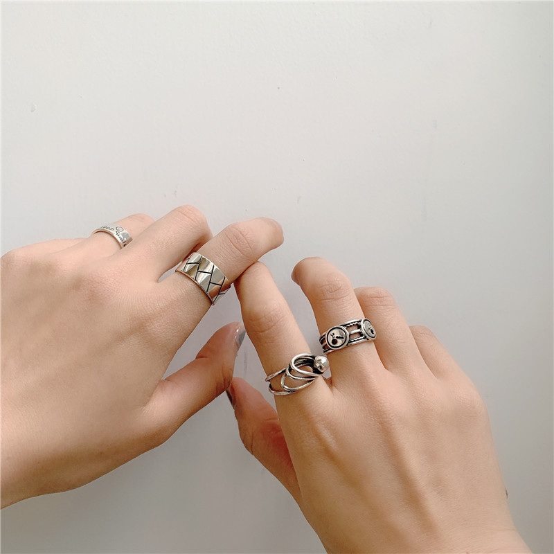 Simple 925 Silver Retro Letter Ring Set display picture 13