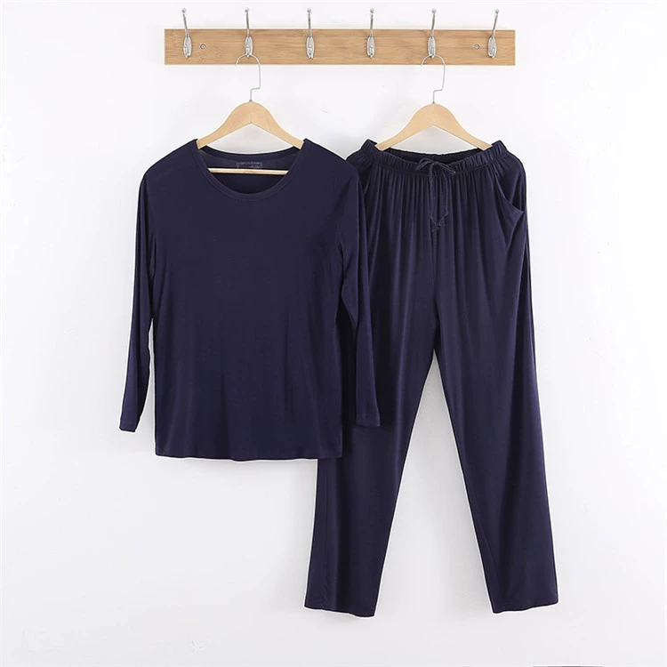 Men’s long‑sleeve pajama set, long trousers and top, plus sizes L–8XL, modal blend