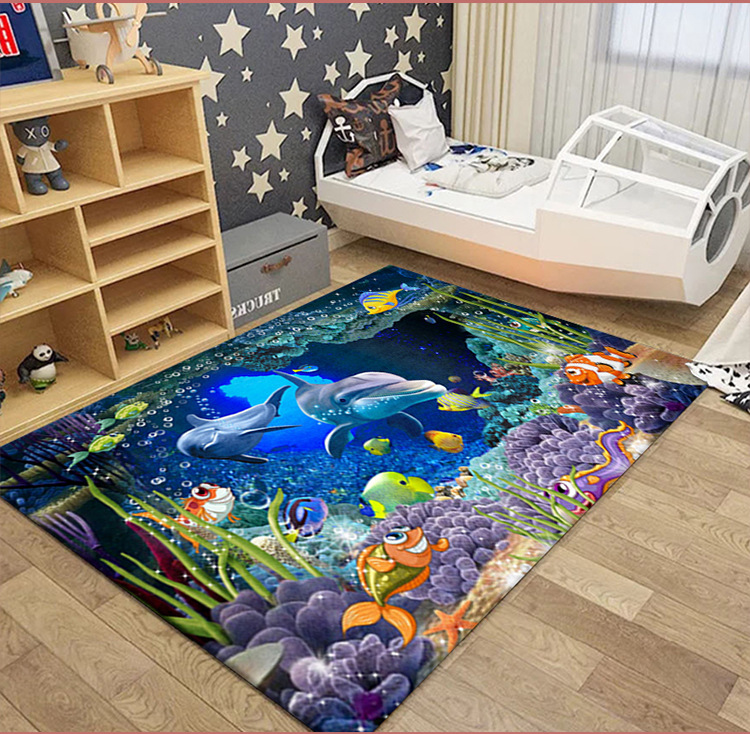 水晶绒印花地毯,3D地垫,海洋地毯,卧室床边毯,客厅茶几垫,入户门垫脚垫