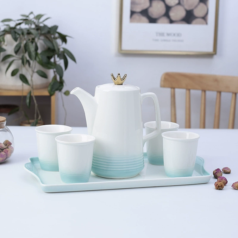 Керамический горячий и холодный чайник костюм бытовой термостойкий холодный чайник керамический ручная роспись синий градиент подарочные чашки для воды оптом