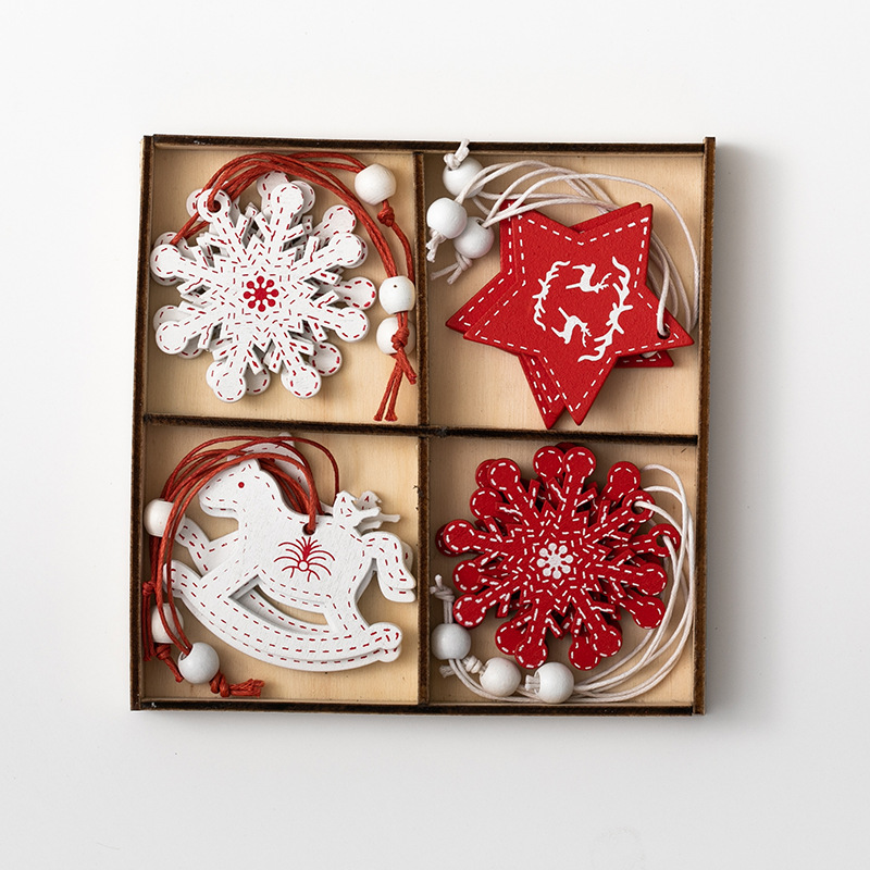 Navidad copo de nieve colgante de estrella de cinco puntas caja set 12 piezas pony colgante de árbol de Navidad decoración blanca roja