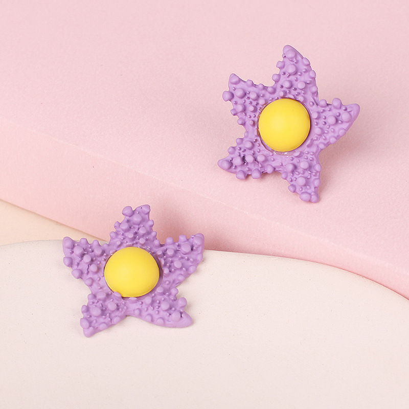 10g Weight Earrings, Ear Studs Classification Wedding, Travel Occasion Alloy Material Women'S Gender Simple Style Style Purple Color Korea Candy Color Childlike Egg Yolk Star Earrings Purple Star Cute Flower Earrings Wholesale Nihaojewelry 4