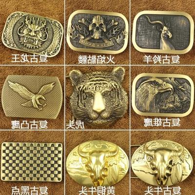 4.0大牛头铜板男士纯铜皮带扣铜板扣全铜腰带头平滑扣头一件代发
