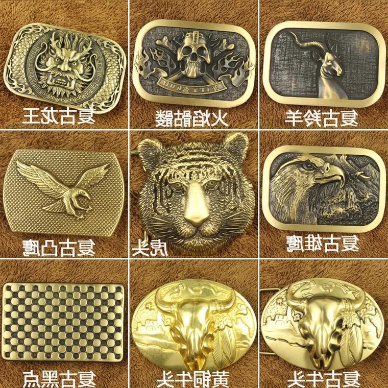 4.0大牛头铜板男士纯铜皮带扣铜板扣全铜腰带头平滑扣头一件代发