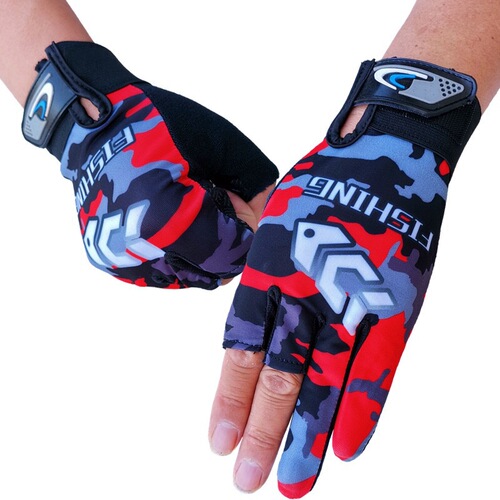 Spring and summer Luya fishing gloves men's ice silk sunscreen competitive black pit sea fishing and rock fishing half-finger exposed three-finger anti-cut and anti-thorn