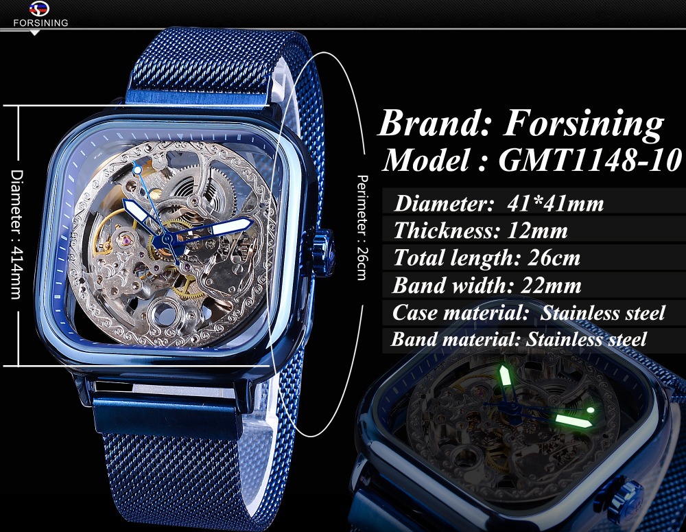 Men's Square Automatic Mechanical Watch With Magnetic Band_voghion.com