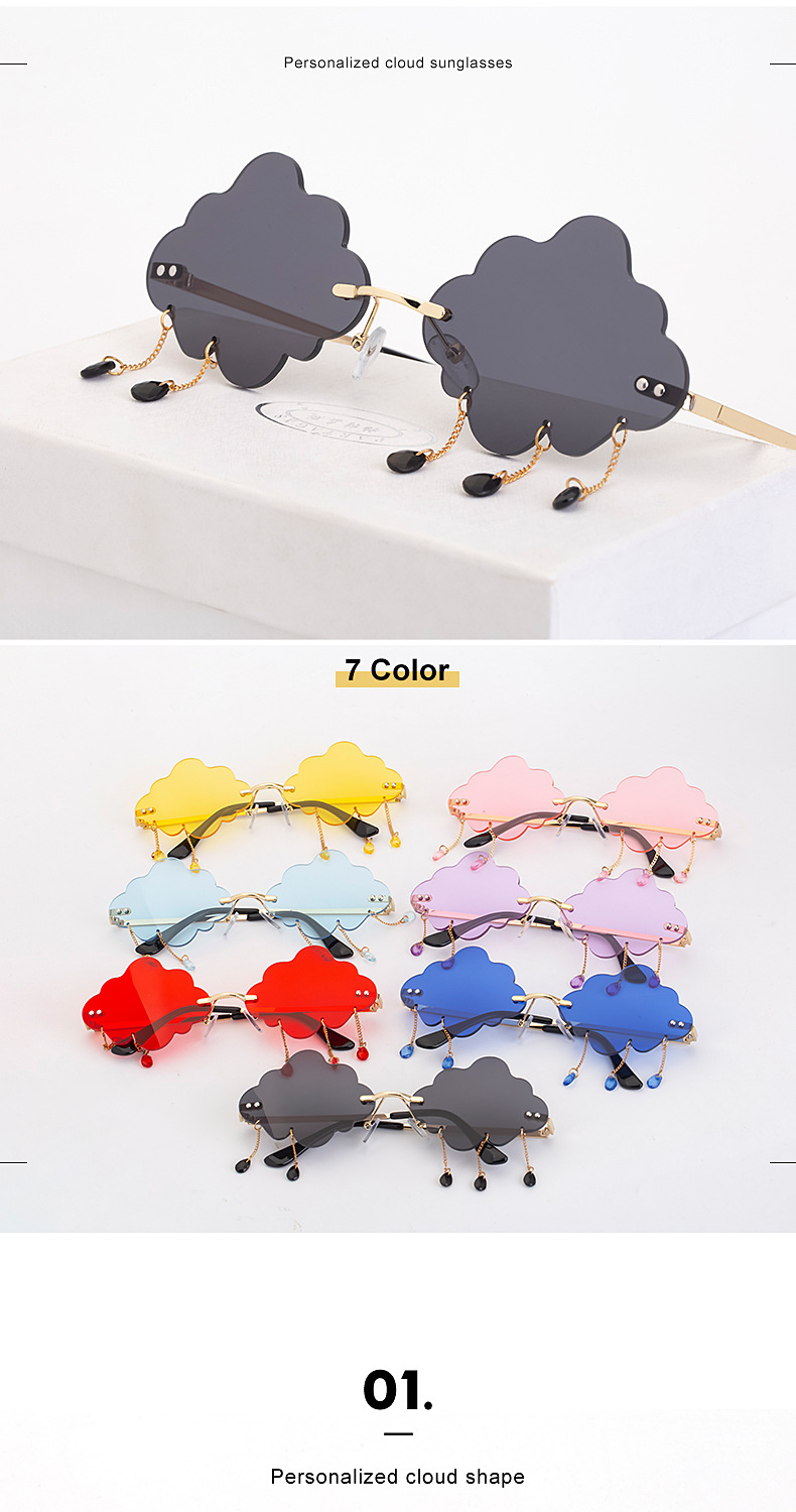 54g Weight Frameless Glasses Structure Glasses Classification UV400 Lens Material Polygon Glasses Style Party Occasion Clouds Pattern All Seasons Season Kid'S, Women'S Gender Fashion Style Dark Blue, Grey, Pink, Purple, Red, Blue, Yellow Color New Fashion Simple Style Pendant Cloud Sunglasses 6